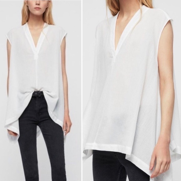 ALL SAINTS Avee White Sleeveless Top Tunic Sz M - Picture 1 of 7